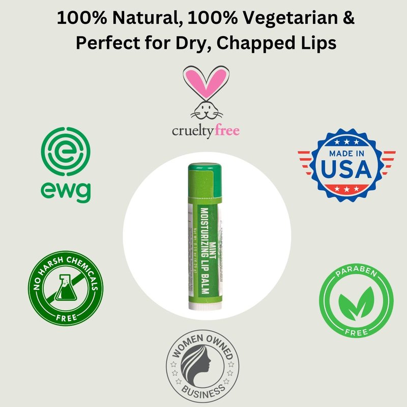 Natural Mint Lip Balm - Hydrating Moisturizer with Shea Butter & Cocoa Butter | 4 Pack for Dry Cracked Lips
