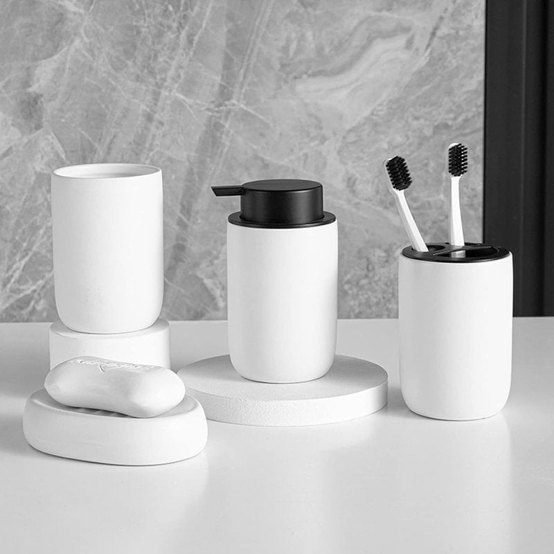 Foaming Soap Dispenser - Thick Ceramic Liquid Pump Bottle Set | 2 Pack White for Bathroom & Kitchen