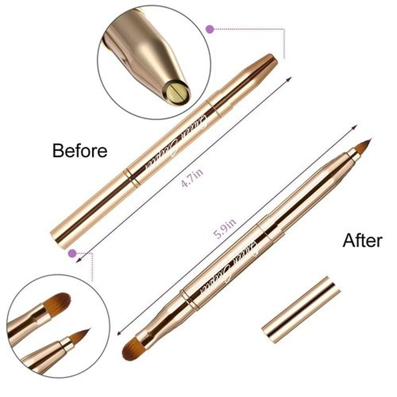 Retractable Dual End Lip Brush Concealer Brush with Cap, Lipstick Eyeshadow Foundation Makeup Brushes Gold, Black, Purple
