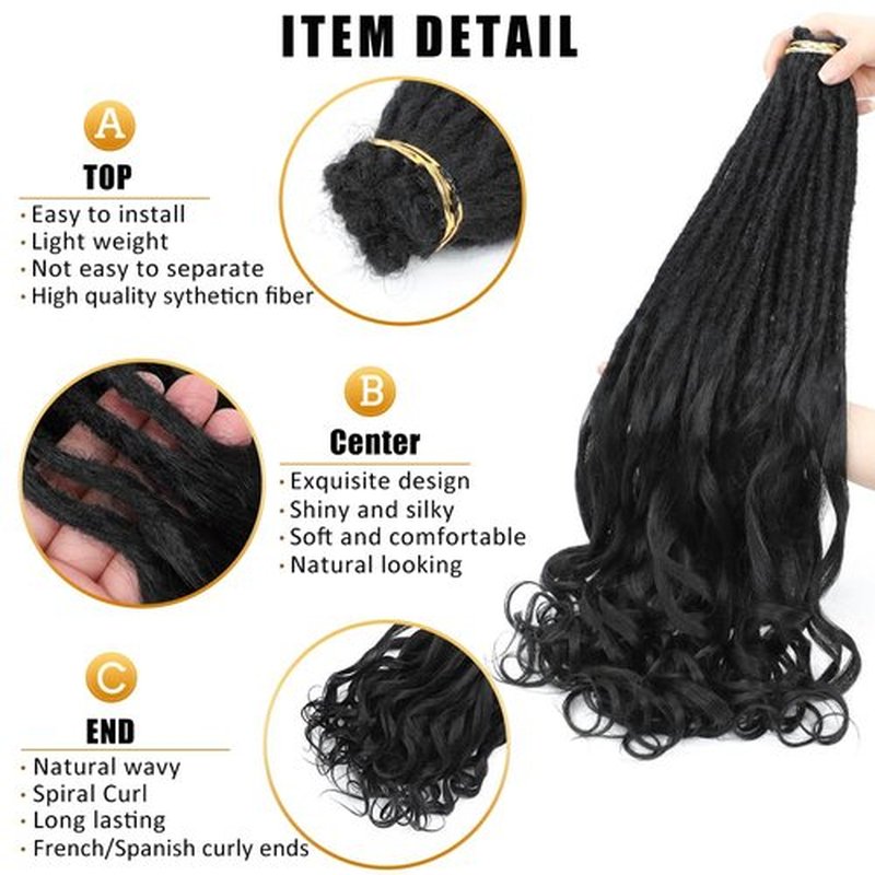 Aguacor Loose Wave Dreadlocks Synthetic French Curly Single Ended Dreadlock Extensions 24inches 20 Strands Thin Soft Spanish Curly SE Dreadlock Extensions for Women (20 Strands, 1B#)