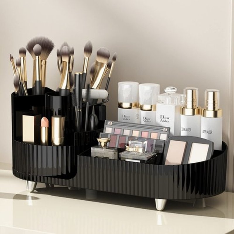 Rotating Large Capacity Cosmetic Display Case,Bathroom Counter Organizer Countertop Storage,Cosmetics Skincare Shelf Organizer (Black, M)