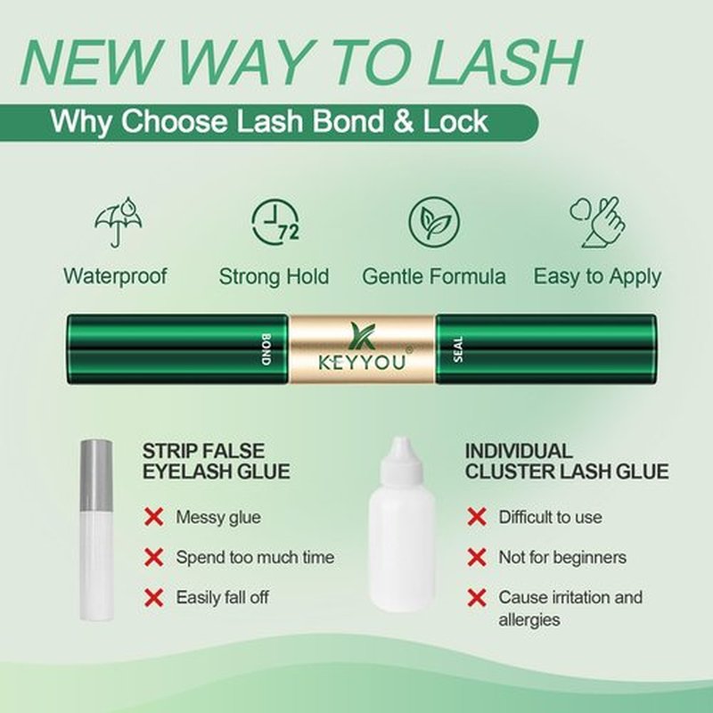 Clear Lash Bond and Seal KEYYOU 10ML Cluster Lash Glue for Lash Clusters Strong Gentle Comfortable Lash Cluster Glue Waterproof Latex-Free Suitable for Sensitive Eyes
