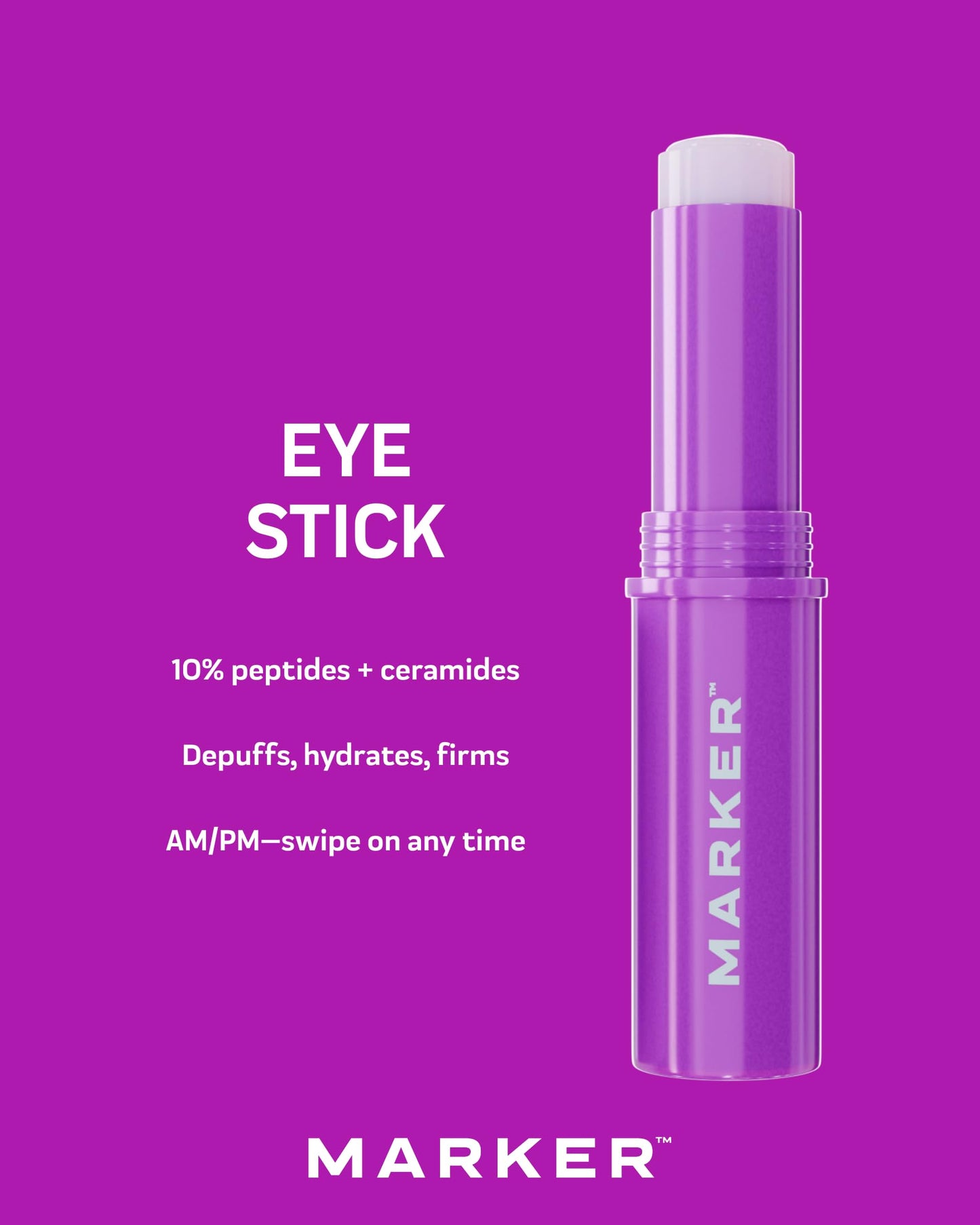 MARKER The Eye Stick, 10% Peptides Under Eye Serum Stick for Puffiness, Dark Circles & Fine Lines, with Ceramides & Squalane, 0.1 oz (3 g), Travel-Ready