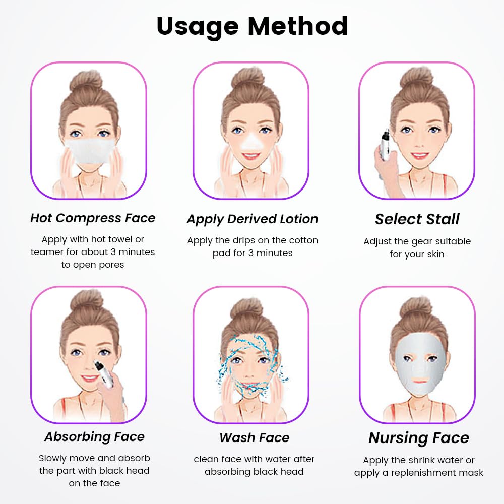 Blackhead Remover Pore Vacuum with Heating Function, Electric Comedone Extractor with 3 Suction Levels & 9 Modes, for Deep Pore Cleansing on Nose and Face with 5 Interchangeable Heads