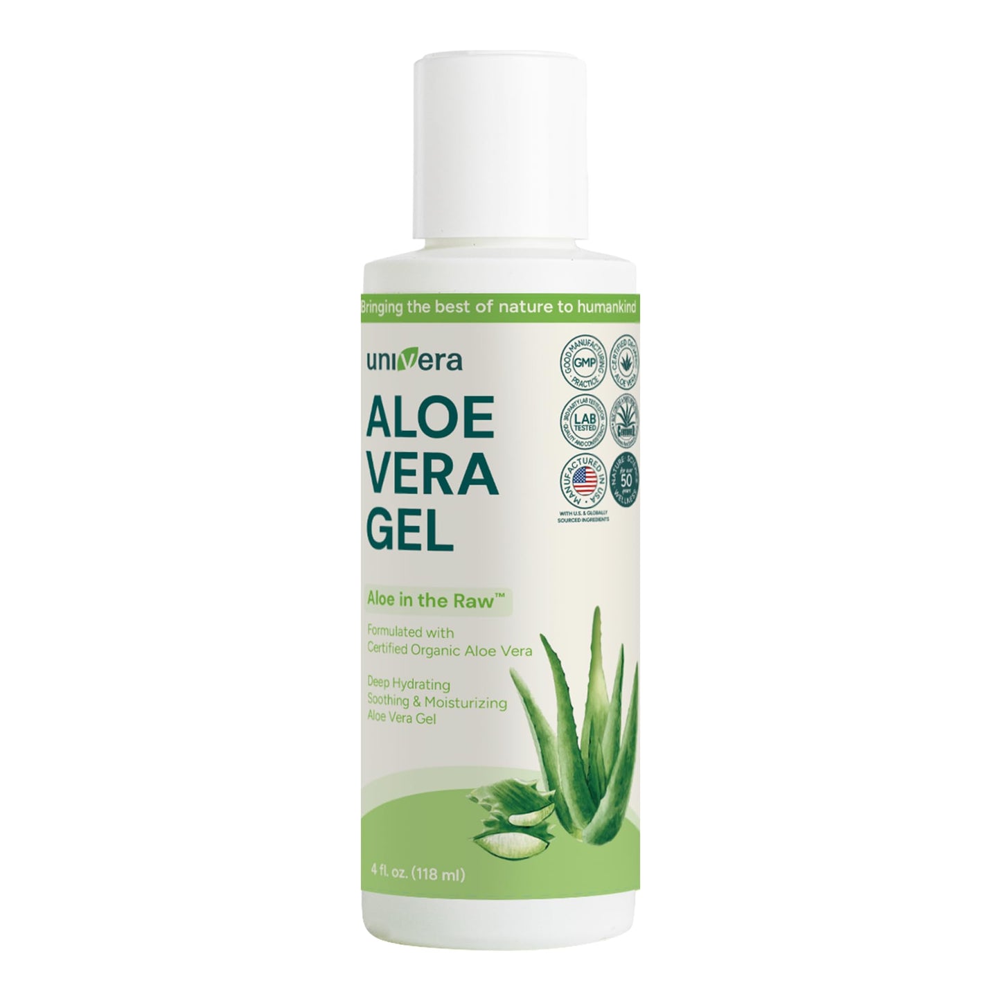 Univera Aloe in the Raw, Made with 100% Pure Organic Aloe Vera Gel, Suitable for All Skin Types, Sunburn Relief, No Sticky Residue, 4.0oz.