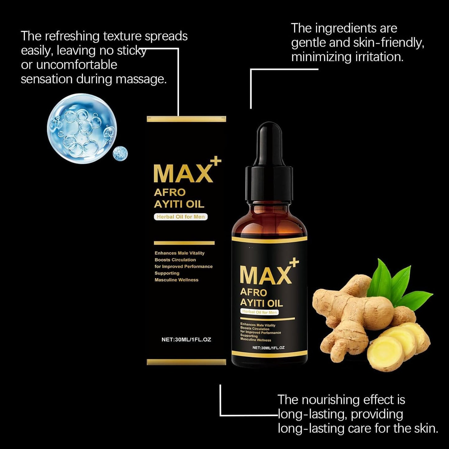 Max+ Afro Ayiti Oil for Men, Natural Herbal Oil, 2PC