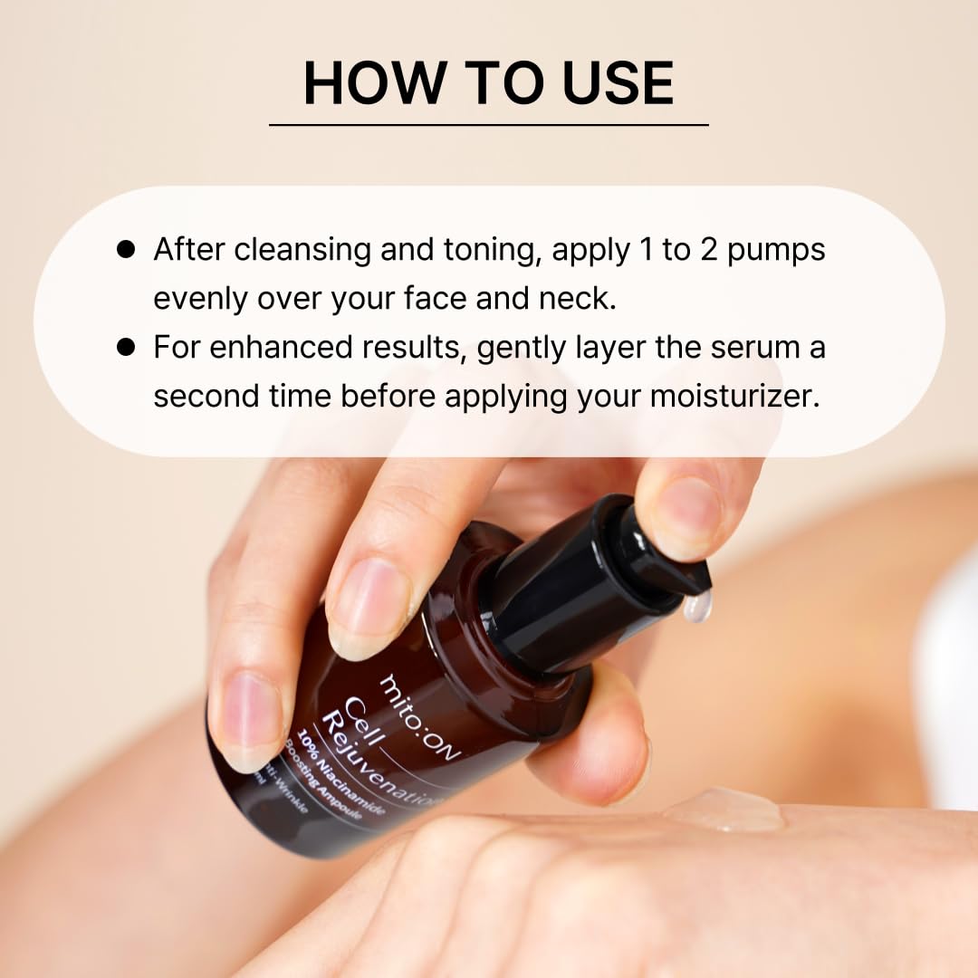 Mito-on Cell Rejuvenation Anti-Aging Serum, 30ml / 1.01 fl.oz –10% Niacinamide, Vitamin B3 and Antioxidants, Centella + EGF for Anti-Aging, Wrinkle Reduction, Pore minimization, Korean Skin Care