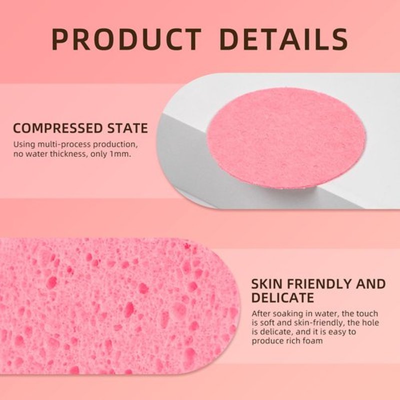 50-Count Compressed Facial Sponges, 100% Natural Cosmetic Spa Sponges for Facial Cleansing for Daily Facial Cleansing, Exfoliating Mask, Makeup Remover. Ideal for Home and Travel. (Sakura Pink)