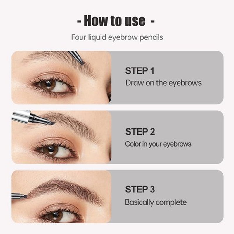 Microblading Eyebrow Pen, 2024 New Magic Eyebrow Pencil, 3D Waterproof Microblade Brow Pen with 4-Tip, Long-Lasting Fine Stroke Brow Pencil Natural Makeup (Black)