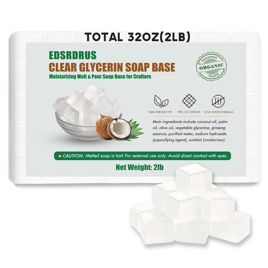 Glycerin Soap Base - Unscented Melt and Pour for DIY Crafting | Moisturizing Vegetable Glycerin & Coconut Oil, 2LB Transparent