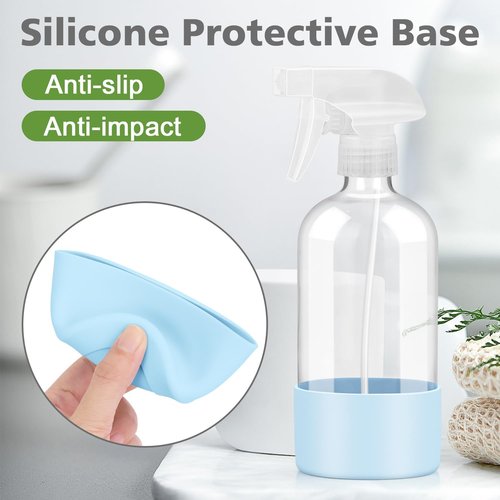Rionisor Glass Spray Bottles with Silicone Sleeve Protection, Empty 16 oz Refillable Containers, Reusable Spray Bottles with Adjustable Nozzle for Hair, Cleaning Solutions, 3 Pack Blue
