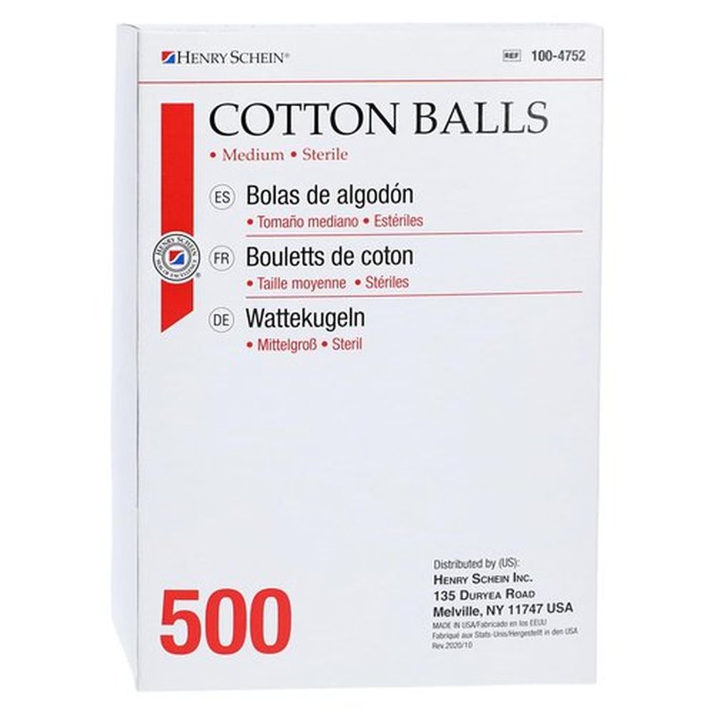 Henry Schein Cotton Ball, Sterile Medium, 500 / Box, 8 Boxes/Case