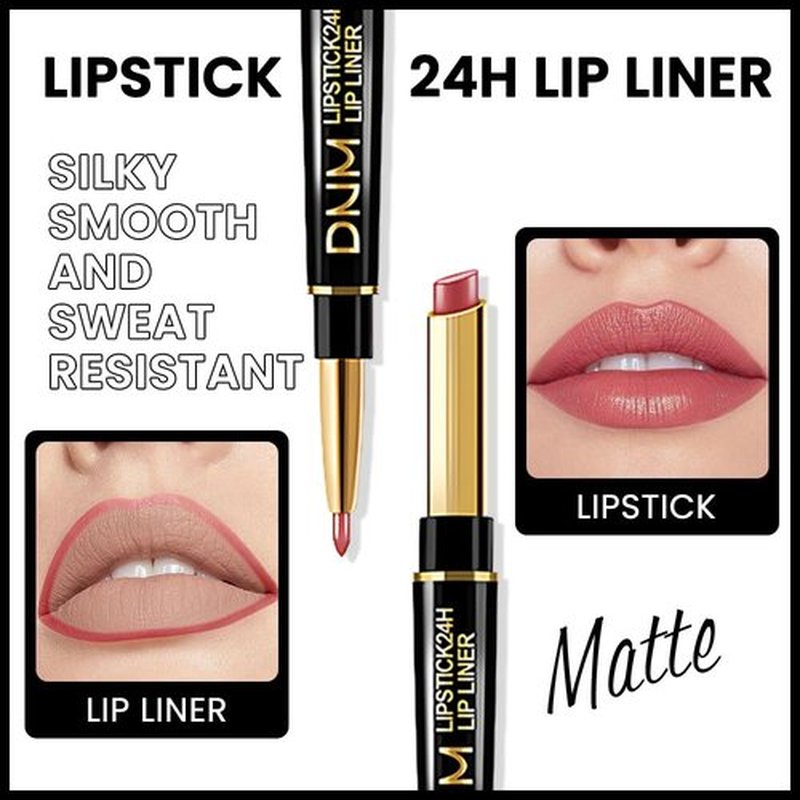 HHLTOH Nude Pink Velvet Matte Lip Liner and Lipstick Combo Set Kit for Women, DNM Magic 24 Hours Lipstick and Lip Liner Makeup Set Stain Long Lasting Waterproof labial Care Cruelty-free, 46#
