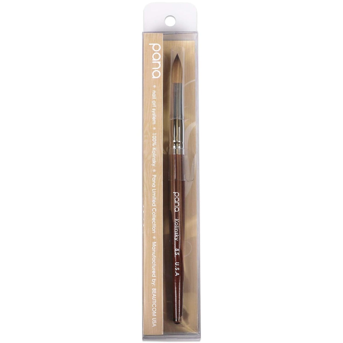 Size 10 PANA Pure Kolinsky Acrylic Nail Brush - Oval Crimped Clear Handle