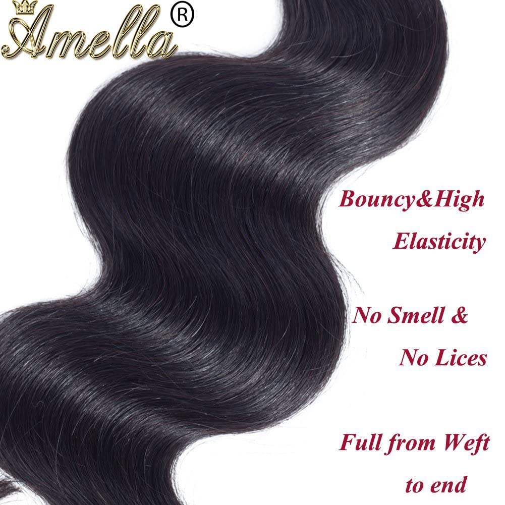 Amella Hair Body Wave Bundles Brazilian Virgin Human Hair Bundles 18 20 22 24 inch 10A Body Wave Human Hair 100% Unprocessed Body Wave 4 Bundles Natural Black