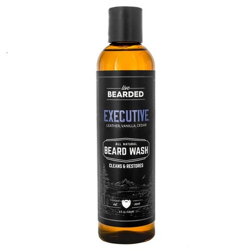 Live Bearded: Beard Wash - Executive - Beard and Face Wash - 8 fl. oz. - Water-Based Formula with All-Natural Ingredients for a Gentle, Deep Cleanse - Made in the USA