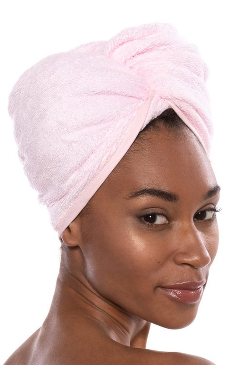 Texere Women's Viscose from Bamboo and Cotton Terry Hair Towel - Lightweight, Absorbent Fast Drying Hair Wrap for Anti Frizz and Anti Breakage (Tya, Barely Pink, U)