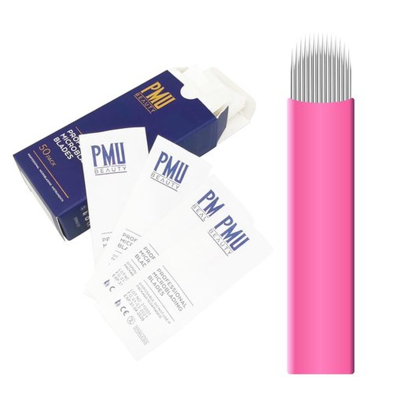 50Pcs Professional Microlading Needles 0.18mm Diameter Disposable Manual Eyebrow Blades Tattoo Neddles Permanent Makeup Supplies Microblading Kits (14 U)