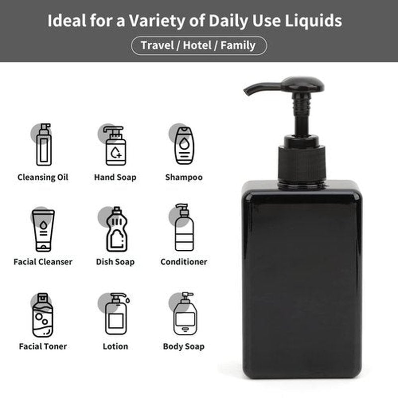 Segbeauty Shampoo Conditioner Dispenser Small, 4 Pack 9.5oz Plastic Square Pump Bottles with Labels, 280ml Refillable Bathroom Soap Dispenser Empty Lotion Liquid Container Travel Cosmetic Bottle Black