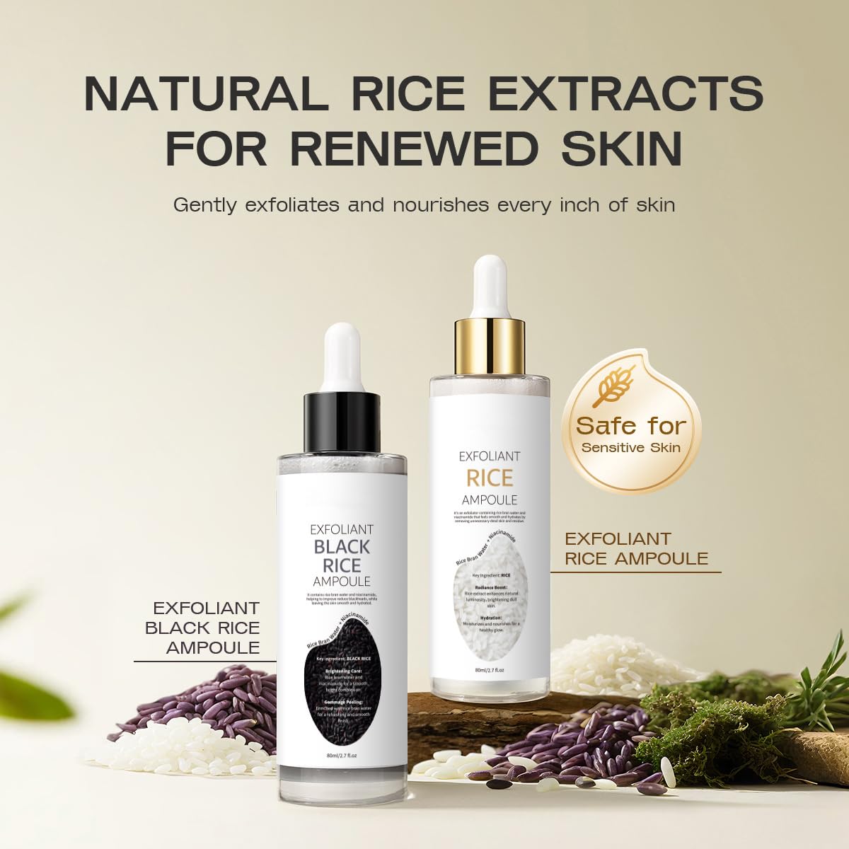 White/Black Rice Exfoliant Ampoule – Mild Exfoliant Face, Nourishing Skin Exfoliator for Face to Smooth Texture & Hydrate, Exfoliating Ampoule with Niacinamide & Aloe (Black Rice)
