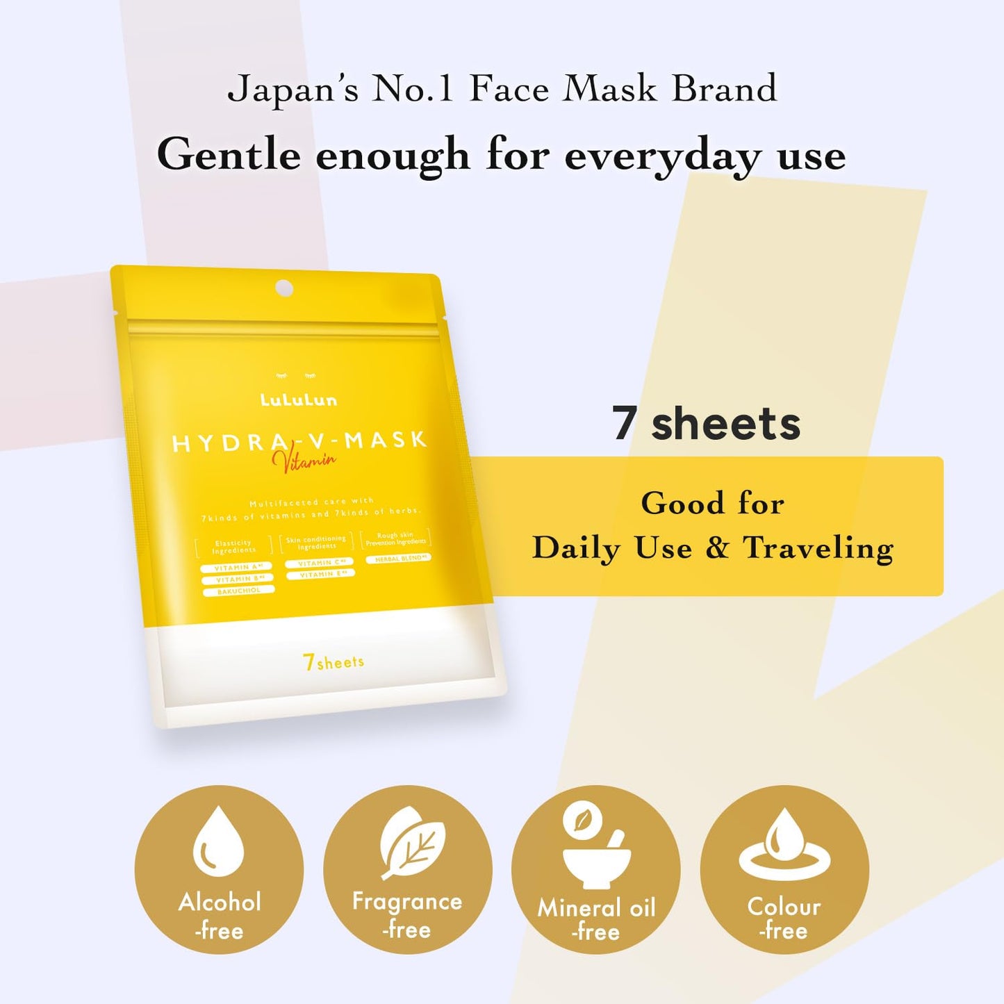 Lululun 7 Sheet Vitamin C Face Masks Skincare for Women & Men, Daily Face Mask Sheet for Pore Firming & Dull Skin, Facial Mask Sheet with 7 Herbs, Japanese Sheet Masks with 7+1 Vitamin Complex HYDRA V