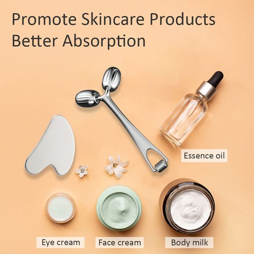 Yeamon Face Massager, Metal Face Roller Gua Sha Massage Tool for Face Neck Eye Body Skin Care, Facial Roller Gifts for Her, Women and Girl