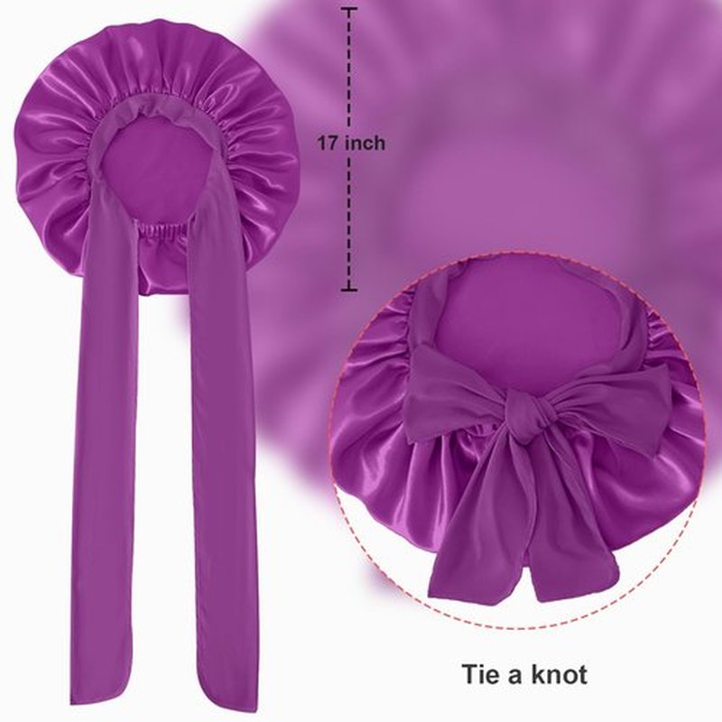 Satin Bonnet for Sleeping, Silk Bonnet for Sleeping Women, Double-layer Satin Bonnet with Tie Band Purple