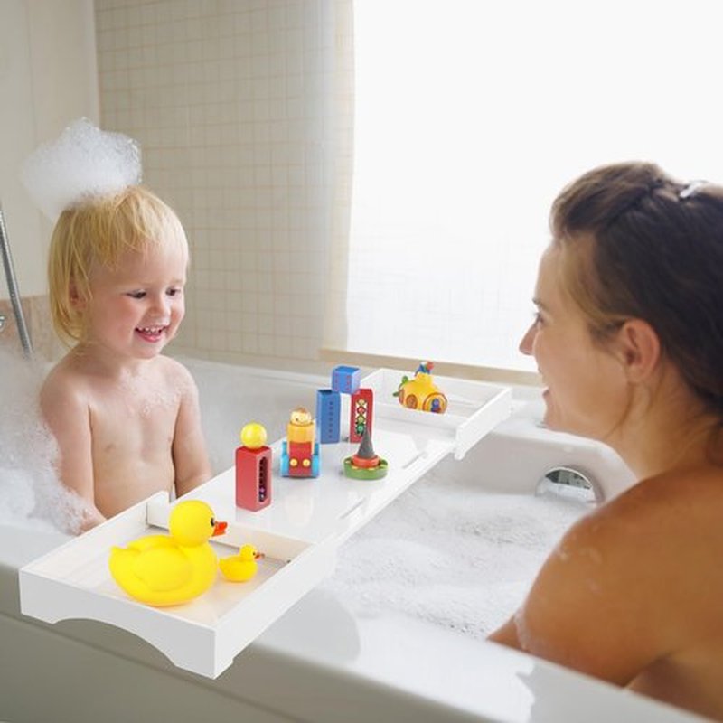 Bathtub Tray Caddy Table for Tub - Rulyyo Tub Tray Bath Caddy Tray for Bathtub, White 23-42.5 Inch Expandable Over The Tub Bath Tray for Bathtub, Waterproof Bathtub Caddy Tray for Luxury Bath