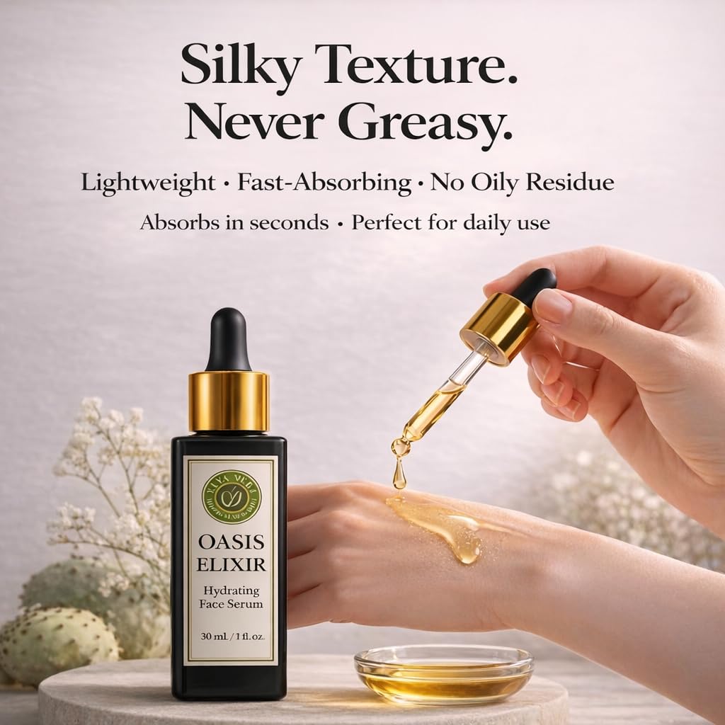 LAYA VERT Oasis Elixir Face Oil Serum, Deep Hydration and Radiant Glow, Fast Absorbing, Non Greasy, Helps Reduce the Look of Fine Lines, Argan and Prickly Pear, Jojoba, Vitamin E, 1 fl oz (30 mL)