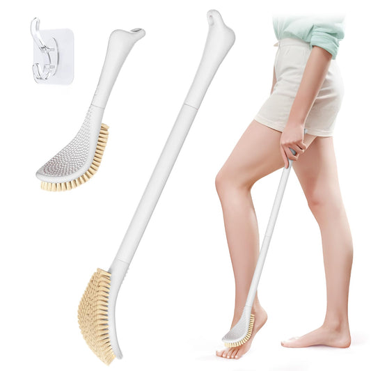 GEENOA New Foot Brush for Shower, 3-in-1 Foot Scrubber for Wet or Dry Brush, Adjustable 10.2’’- 27.5’’ Foot Scrub Brush for Seniors, Pregnant, Disabled, or Injured, Gift-Box Packaged(White)