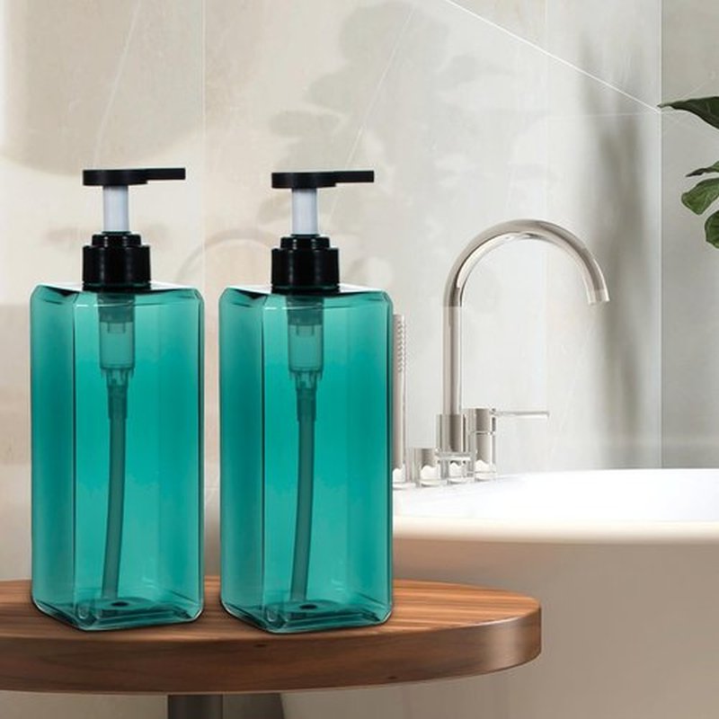 Yebeauty Pump Bottle Dispenser, 27oz 800ml Refillable Shower Pump Bottles Empty Plastic Lotion Hand Soap Dispenser Liquid Container for Shampoo Body Wash Kitchen Bathroom, 2 Pack Clear Blue