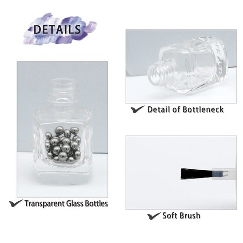 Agidea 6PCS Empty Nail Polish Bottles with Funnel, Empty Fingernail Polish Bottles Glass Rectangle with Brush & Mixing Balls Black (10ML)