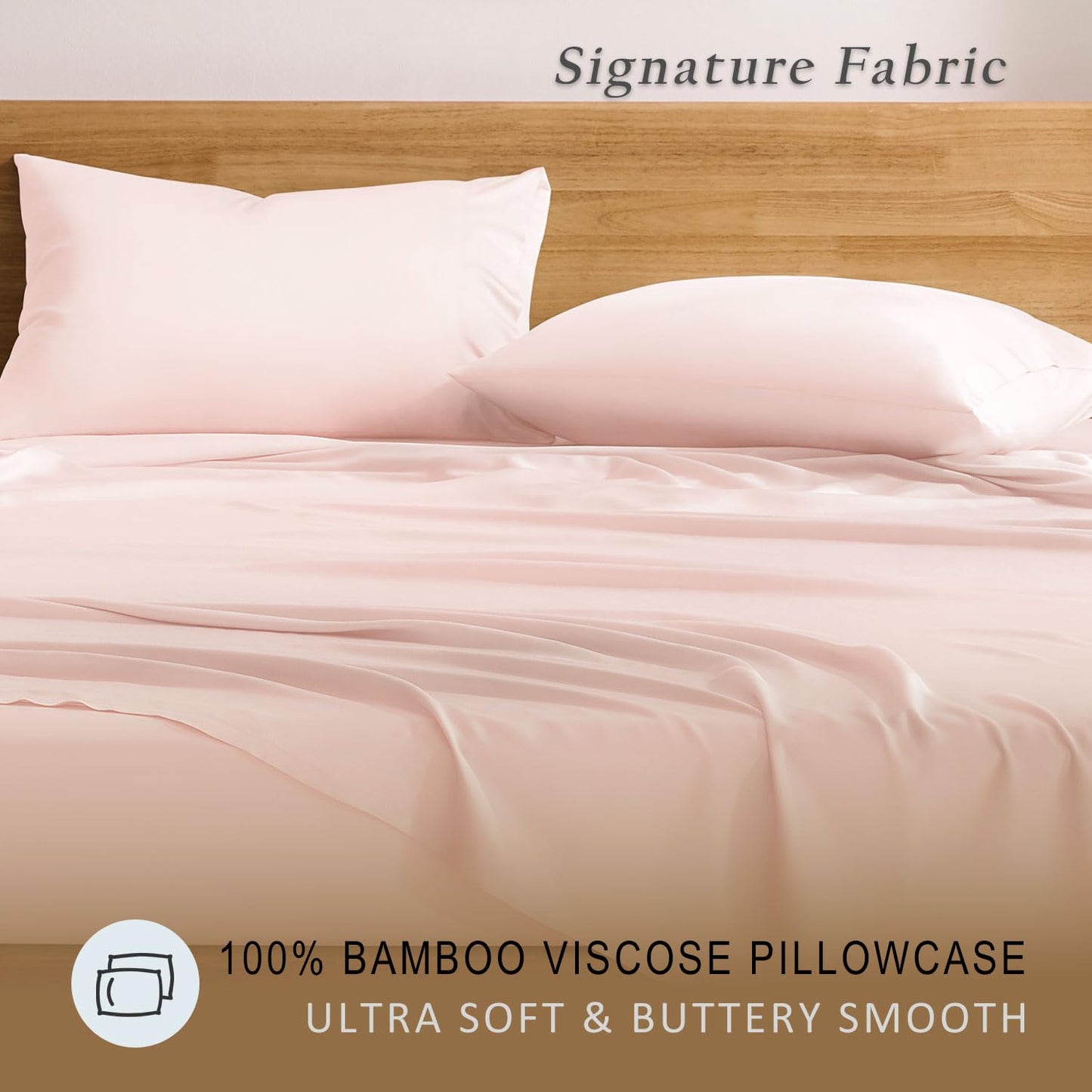 TOSMO Luxury Pillow Case Set of 2 - Cooling Viscose Derived from Bamboo - Oeko-TEX, Breathabl Silky Soft Pillow Cases with Envelope Closure (King / 20x40, Pale Pink)