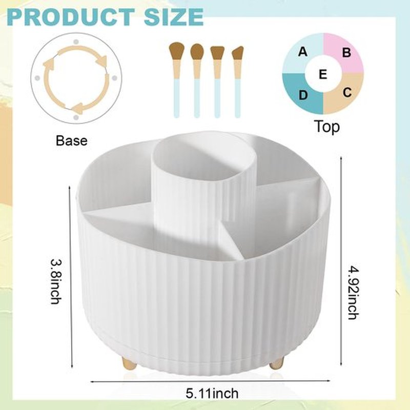 Anyoifax 360° Rotating Makeup Brush Holder Organizer, Make up Brushes Cup for Vanity, 5 Slot Spinning Makeup Organizers for Cosmetics, Lipstick, Pen, Cream White