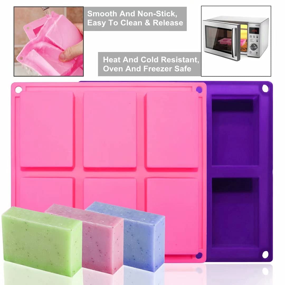 Bangp 4 Pack Silicone Soap Molds,Rectangle Soap Mold,6 Cavities Silicone Molds for Craft Soap Making,Chocolate, Cake Molds,with 100pcs 3.5x5 inches Bags