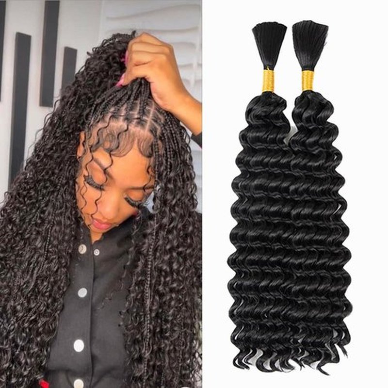 Deep Wave Bulk Hair For Braiding Hair 16 Inch Wet And Wavy No Weft 150g Quality Synthetic Hair Braiding Hair Extensions For Boho Braids Natural Color （1 Pack—2 Bundles)
