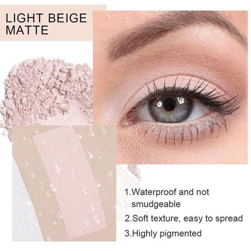 HHLTOH Eyeshadow Single Matte, High-Pigment Monochrome Eye Shadow Pressed Powder, Everyday Velvety Silky Eye Makeup Looks, Professional Long-Lasting Waterproof Single Eyeshadow Palette, Light Nude 01