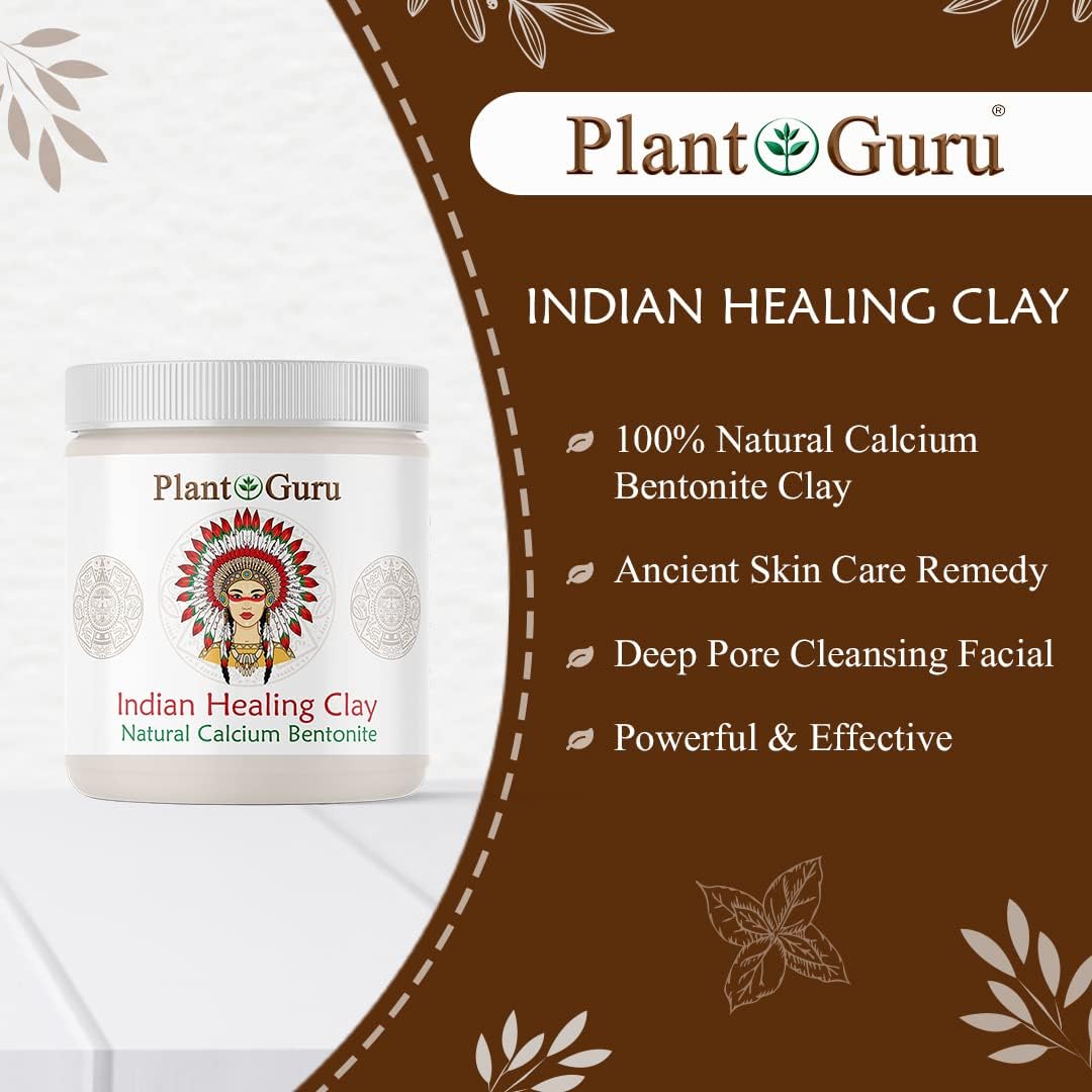 Plant Guru Calcium Bentonite Clay Powder 5 lbs. Bulk Wholesale 100% Natural Indian Healing Clay - Deep Pore Cleansing Facial And Body Mask - Detox Clay for Face, Hair, Acne, and Bath.