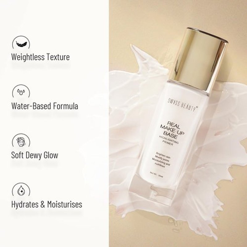 Real Makeup Base Highlighting Primer| Skin-Hydrating Poreless Strobe Cream With Natural Glow Finish For Face Makeup |Shade- Natural Tint,32ml, White