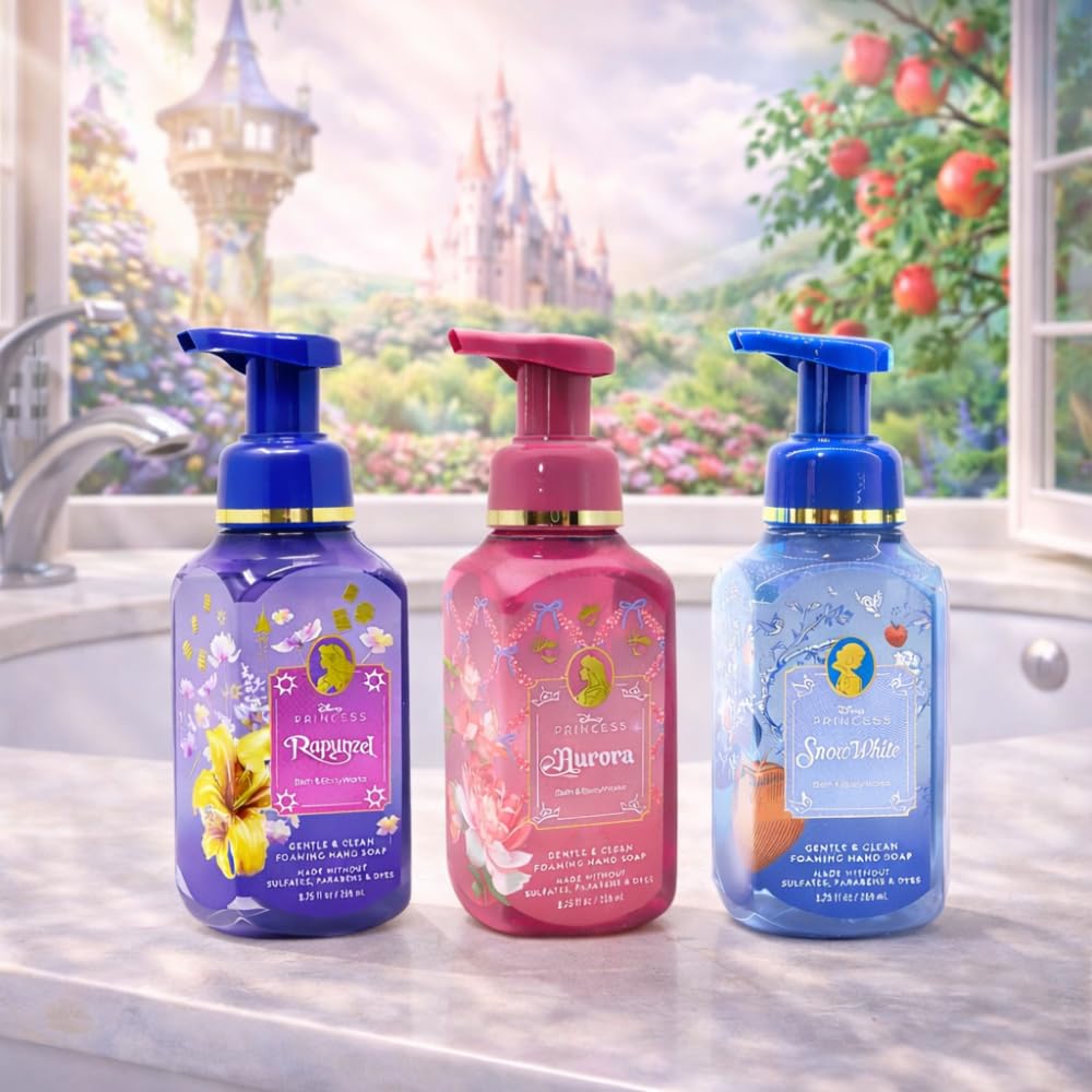 Bath & Body Works Gentle & Clean Foaming Hand Soap – PRINCESS COLLECTION – 3pc bundle 8.75 fl oz each (Rapunzel, Aurora, Snow White)