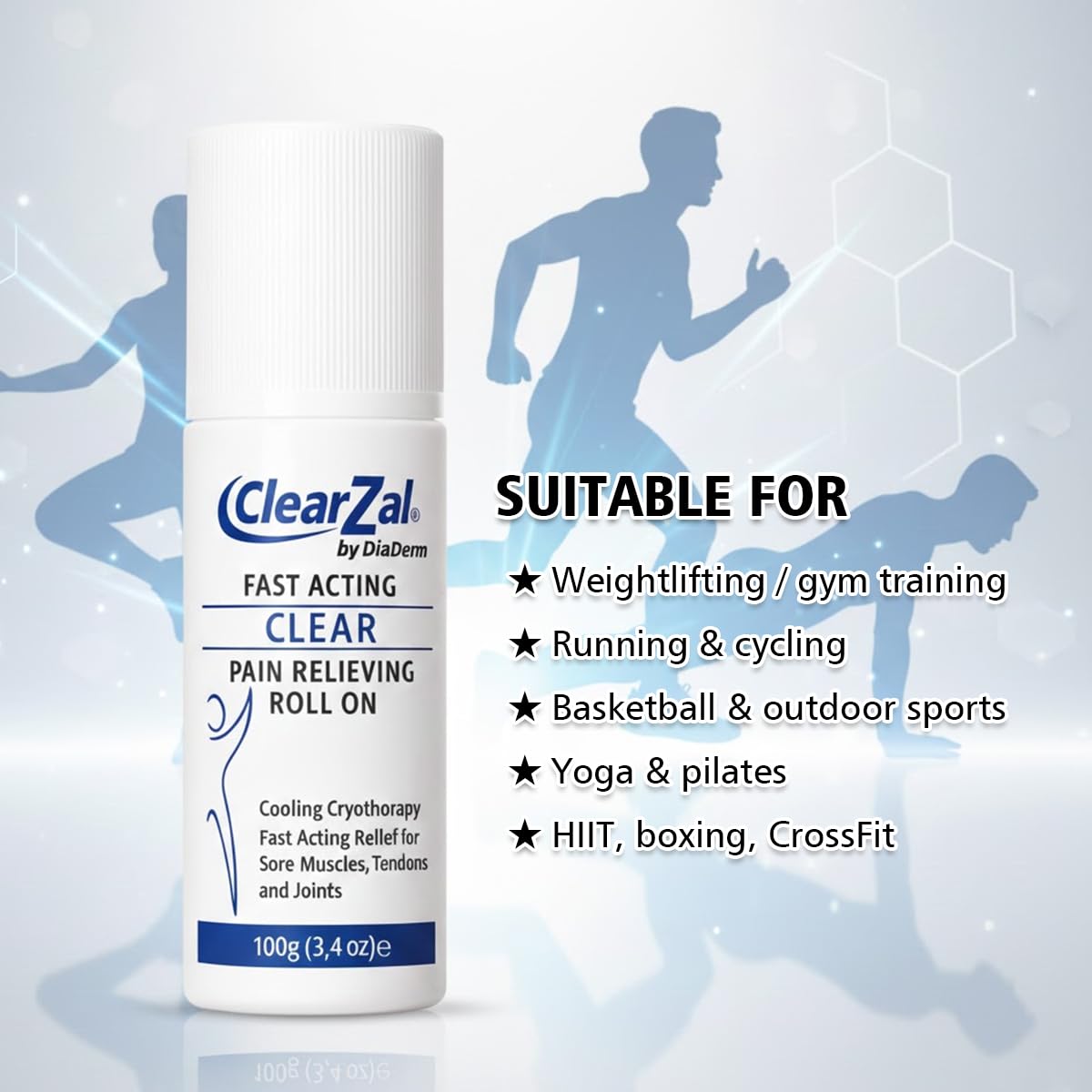 ClearZal Pain Roll On Gel with Menthol, Glucosamine & Chondroitin, Cooling Relief for Knee, Lower Back, Neck, Joint & Muscle Discomfort, Wintergreen, Aloe Vera & Frankincense, Non-Greasy, 3.4 Oz