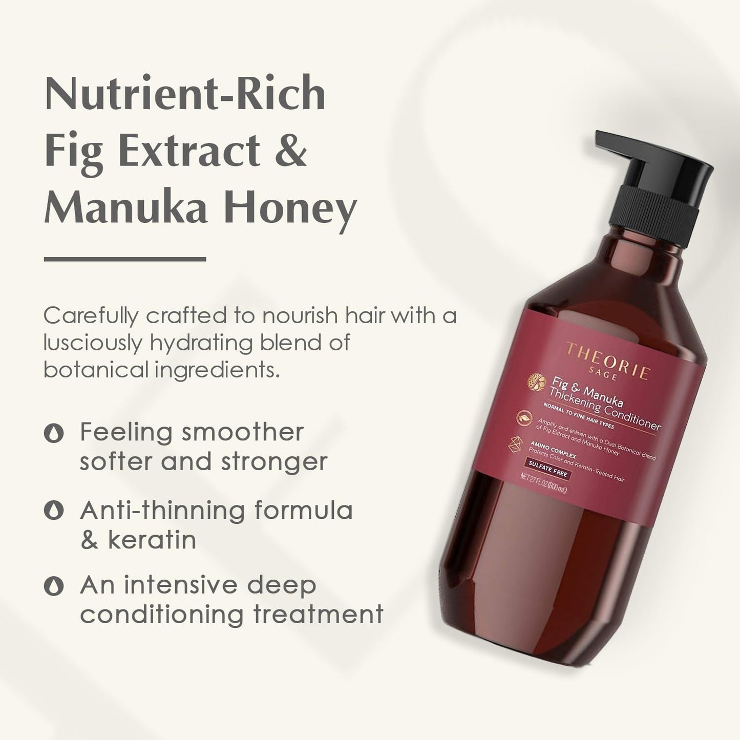 Thickening Conditioner for Fine Hair - Theorie Fig & Manuka - Sulfate-Free, Color Safe, 800mL