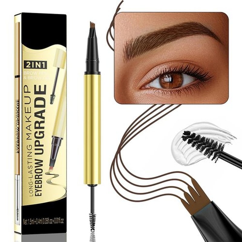 3D Magic Microblading Eyebrow Pencil, 2025 New 2-in-1 Eye Brow Pencils for Women 4 Fork Tip Microblading Eyebrow Pen, Last All-Day Tattoo Pencil Makeup Eyebrow Pen (3# Dark Brown)