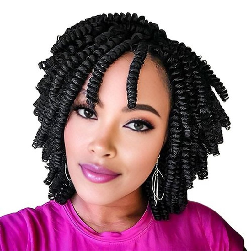 Niseyo Pre twisted Bob Spring Twist Hair 8 Inch 7 Packs Short Pre-looped Crochet Braid (1B/Natural Black)