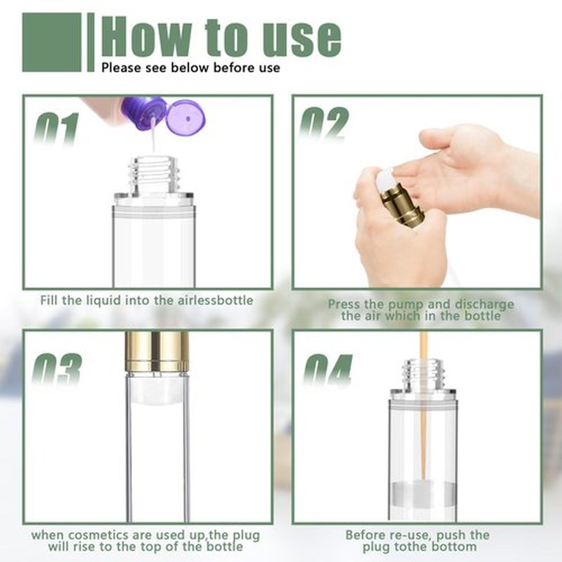 6Pcs 1.7oz/50ml Airless Pump Bottle Dispenser, Clear Empty Shampoo Bottles, Travel Lotion Container with Labels for Foundations Cream Serums Shampoo (Gold)