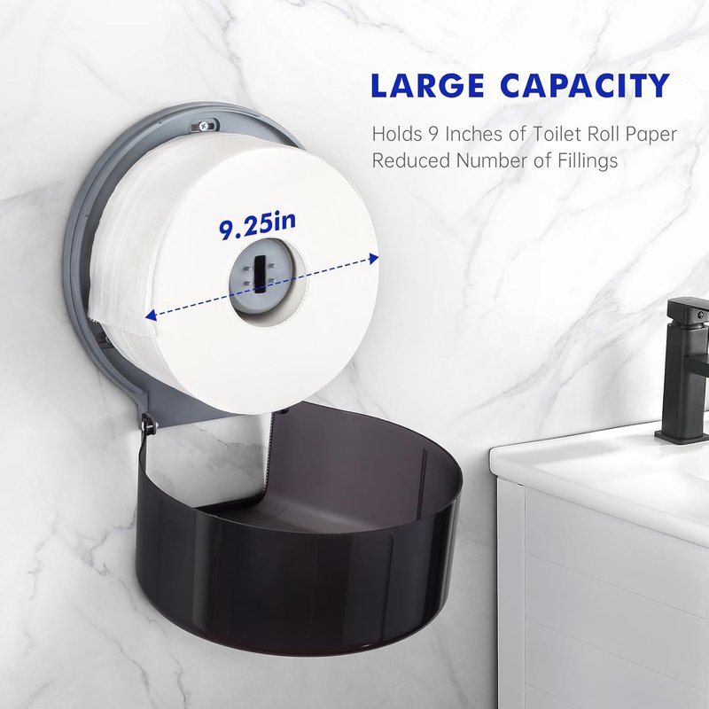Wall-Mounted Toilet Paper Holder - Jumbo 9" Dispenser for Commercial Bathrooms | Sleek Black Design