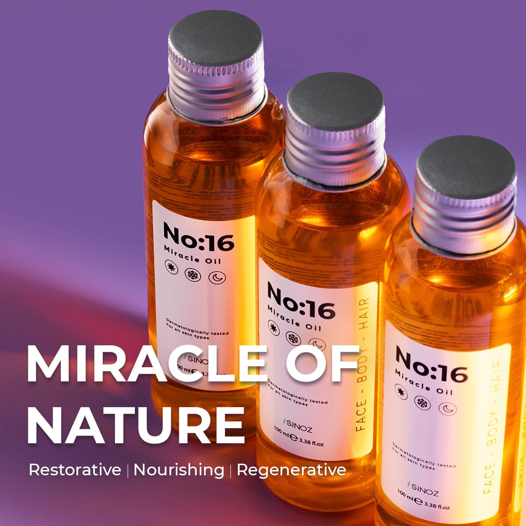 Sinoz No:16 Miracle Oil | Multi-Purpose Nourishing Oil for Face, Body & Hair | With 16 Botanical Oils | Restores Dry Skin & Adds Shine to Hair | 100 ml