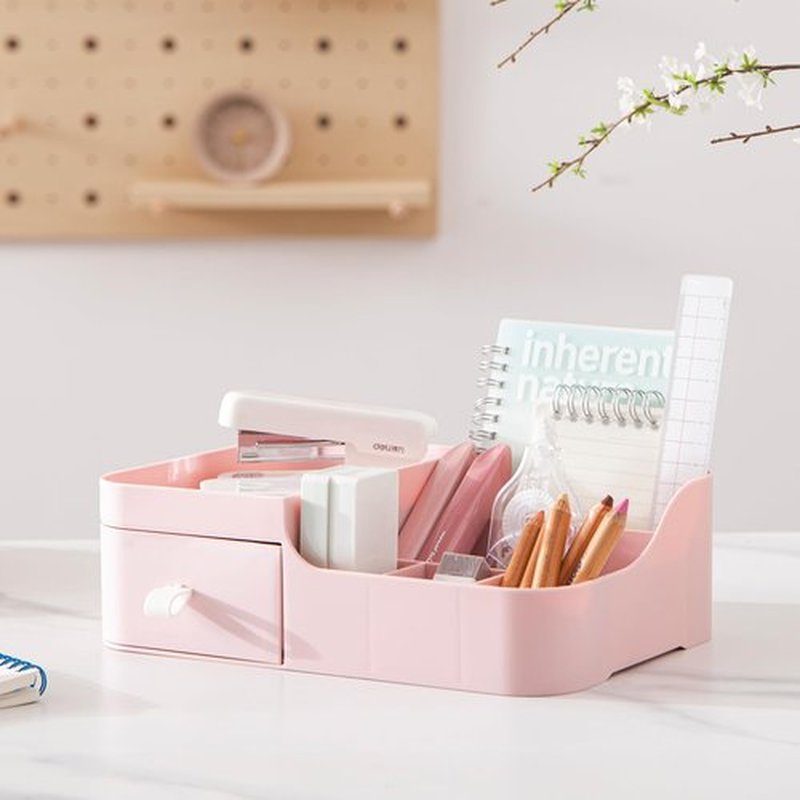 HBlife Plastic Makeup Organizer for Vanity with Drawer Large Skincare Organizers 8 Compartments Bathroom Organizer Cosmetic Storage, Pink