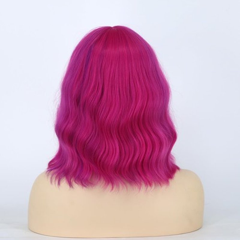 Amyqueen Short Bob Wig for Women Loose Wavy Bob Wig with Bangs for Women Synthetic Short Curly Wave Wigs Heat Resistant Fiber Hair Wigs for Daily(Rose mixed Purple)