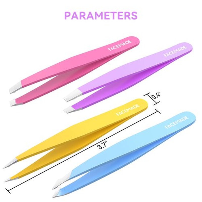 FACEMADE 4 Pack Tweezers Set - Professional Stainless Steel Tweezers for Men and Women, Precision Eyebrow Tweezers for Facial Hair, Chin, and Ingrown Hair Removal (Purple, Rose Red, Yellow & Blue)